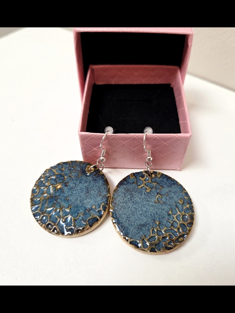 Blue Textured Ceramic Drop Earrings - Unbranded